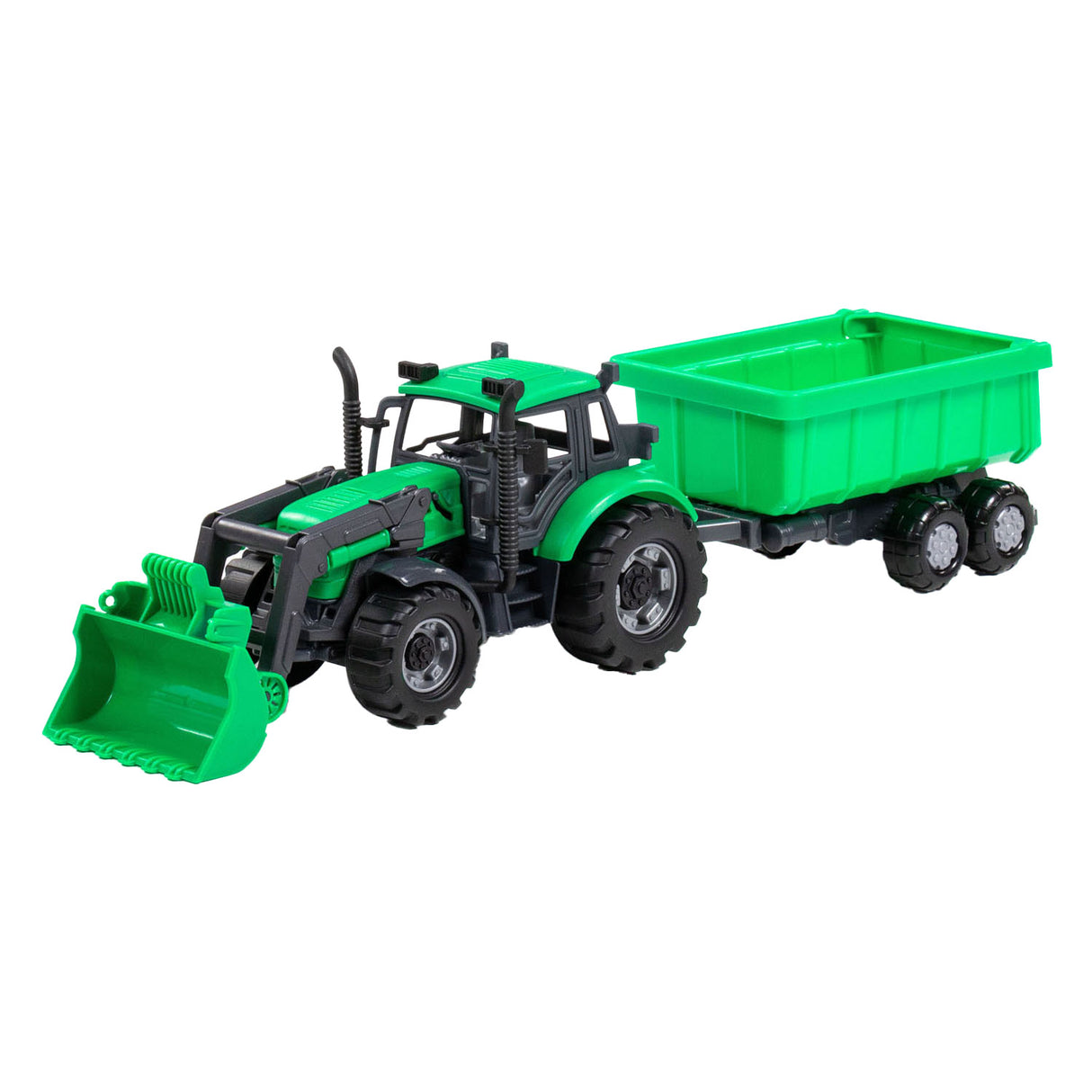 Cavallino Toys Cavallino Tractor met Lader en Aanhang Kiepwagen Groen, Schaal 1:32