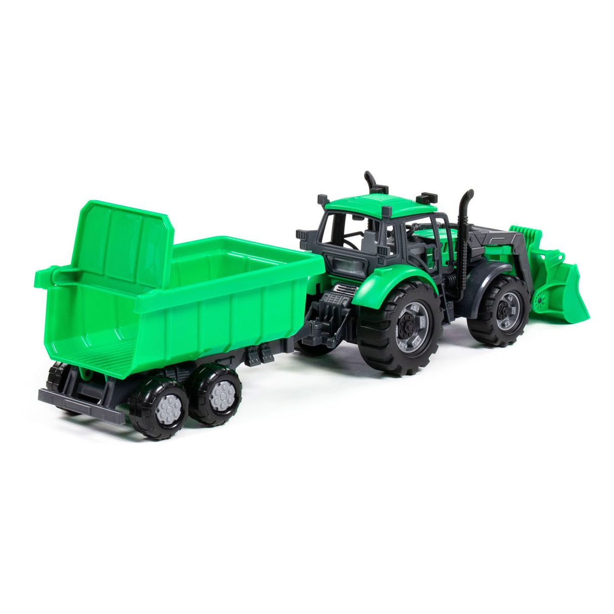 Cavallino Toys Cavallino Tractor met Lader en Aanhang Kiepwagen Groen, Schaal 1:32