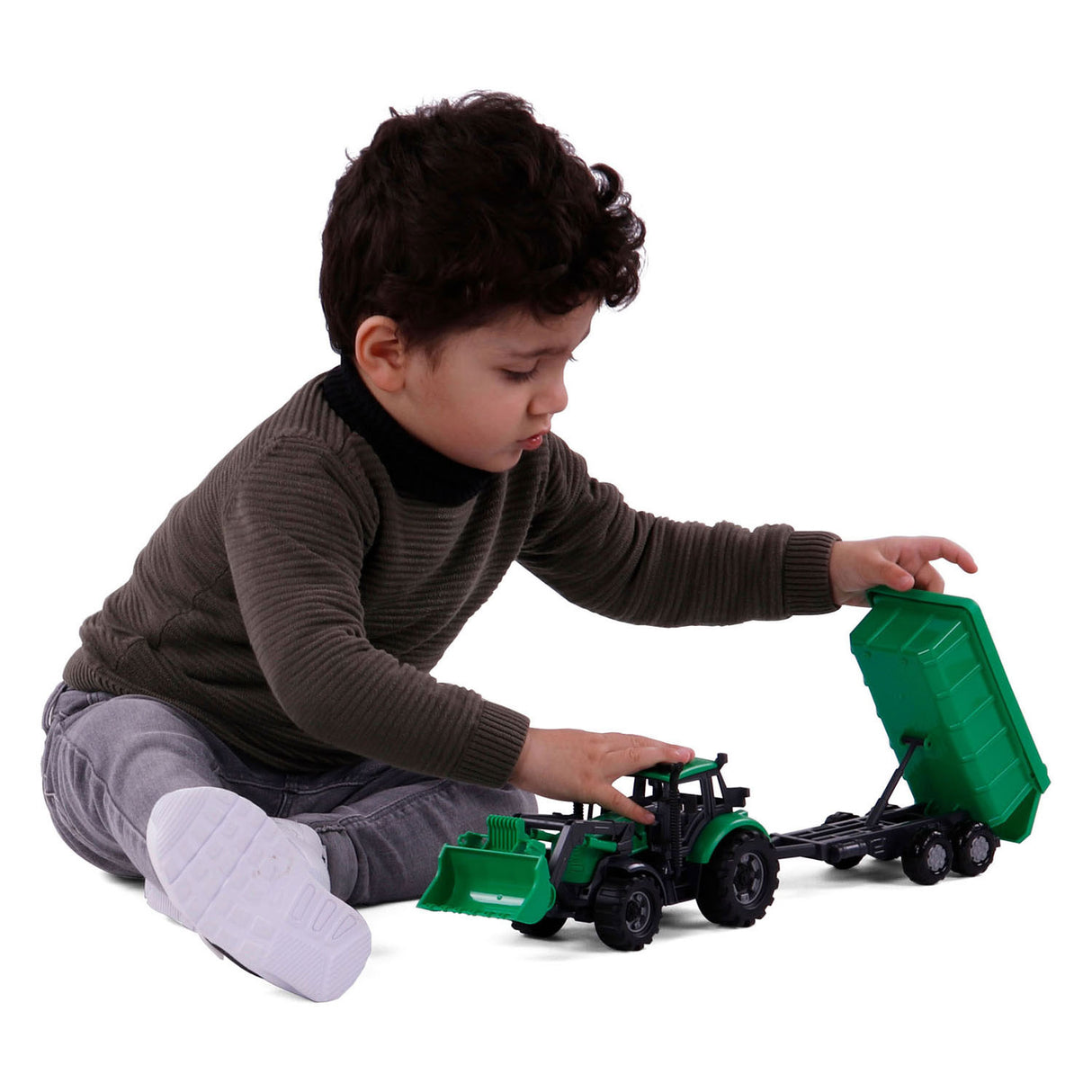 Cavallino Toys Cavallino Tractor met Lader en Aanhang Kiepwagen Groen, Schaal 1:32