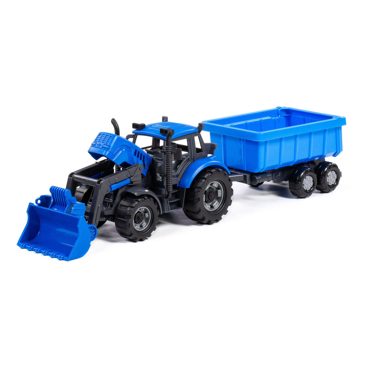 Cavallino Toys Cavallino Ciągnik z ładowarką i zaopatrzeniem w ciężarówkę niebieską, skala 1:32