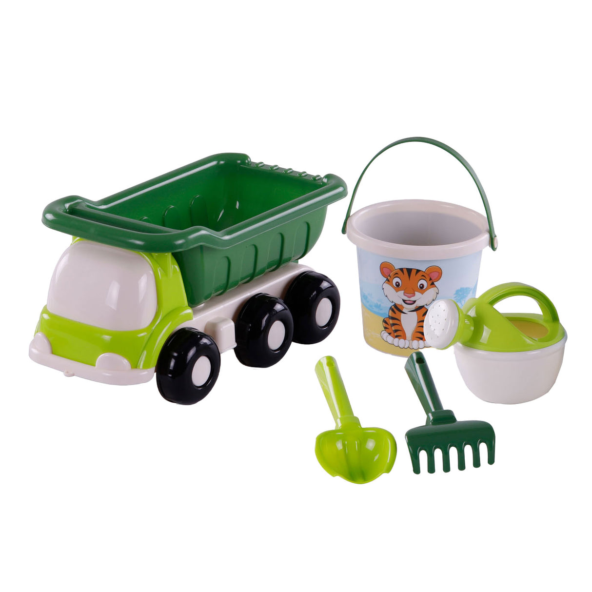 Cavallino Toys Cavallino Beach Kiepwagen with bucket set green, 5dlg.