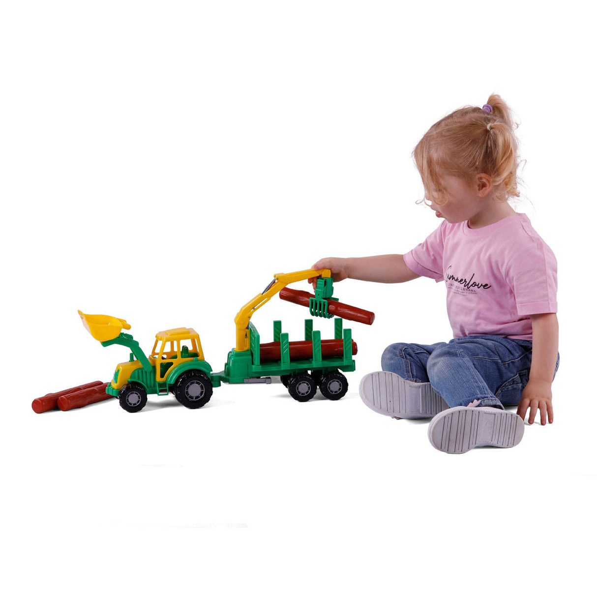 Cavallino Toys Cavallino Junior Tractor med kranvagn och trä, 46 cm