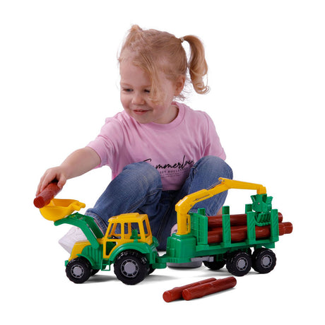 Cavallino Junior Traktor mam Crane Trailer an Holz, 46cm