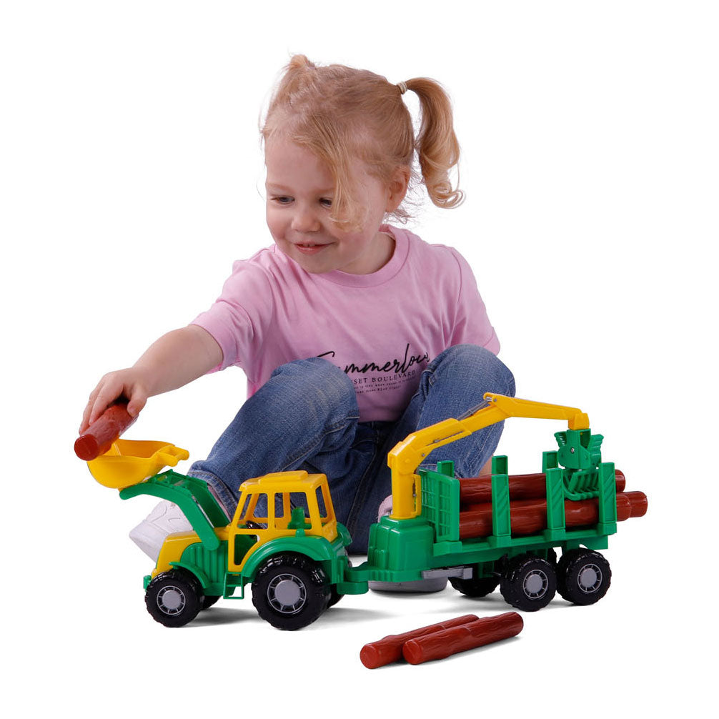 Cavallino Toys Cavallino Junior Tractor con remolque de grifo y madera, 46 cm