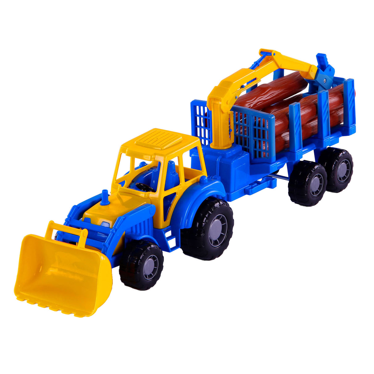 Cavallino Toys Cavallino Junior Tractor met Kraan Aanhangwagen en Hout, 46cm