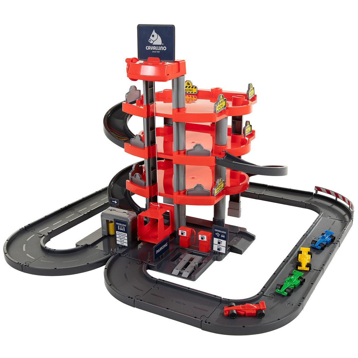 Toys Cavallino Toys Cavallino Racing Parking Garage avec 4 étages et voitures jeu