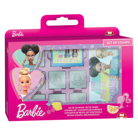 Mattel houten stempels, notitieboekje en viltstiften barbie - 12dlg.