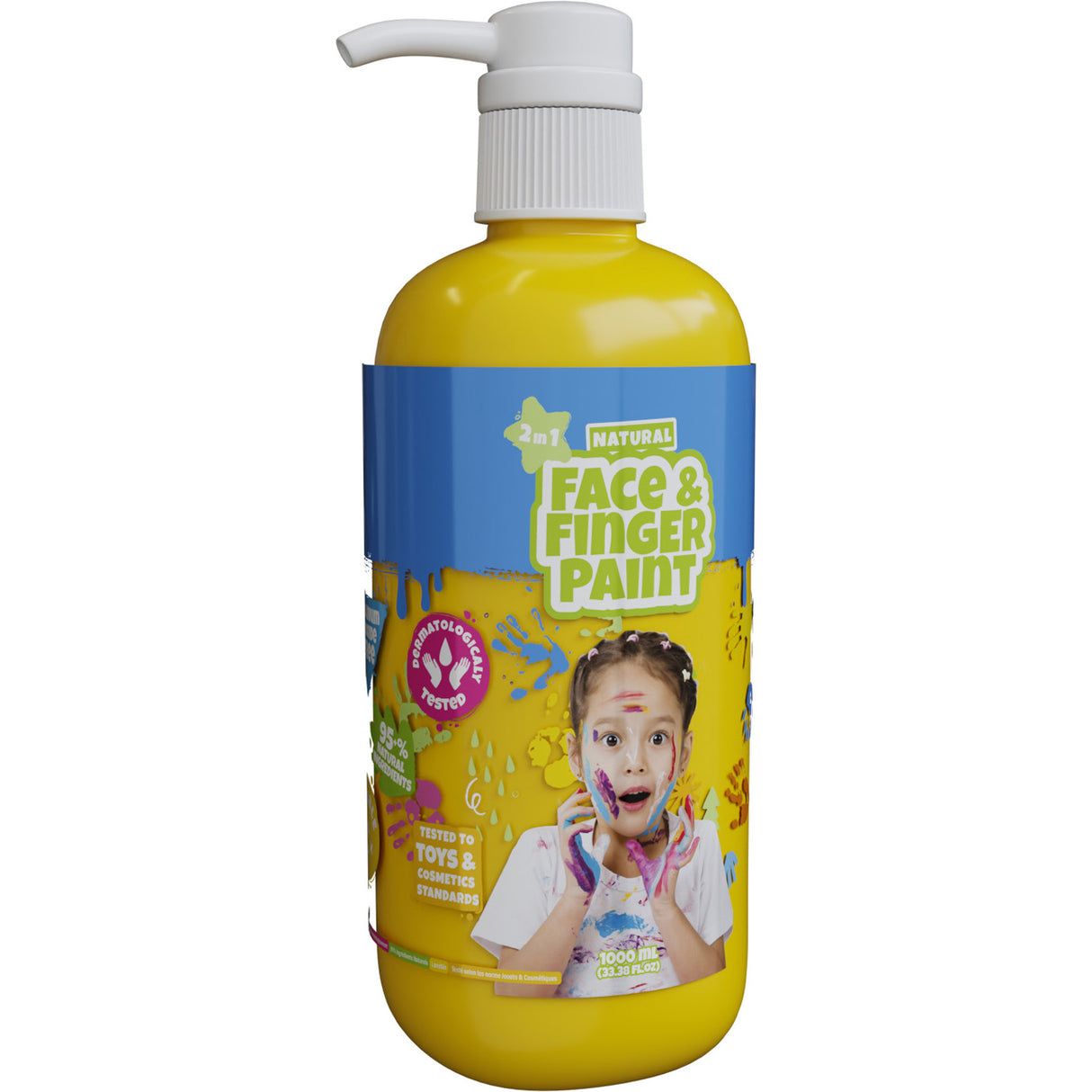 Botella de pintura de dedo de la cara natural de Boti con bomba - amarillo, 1l