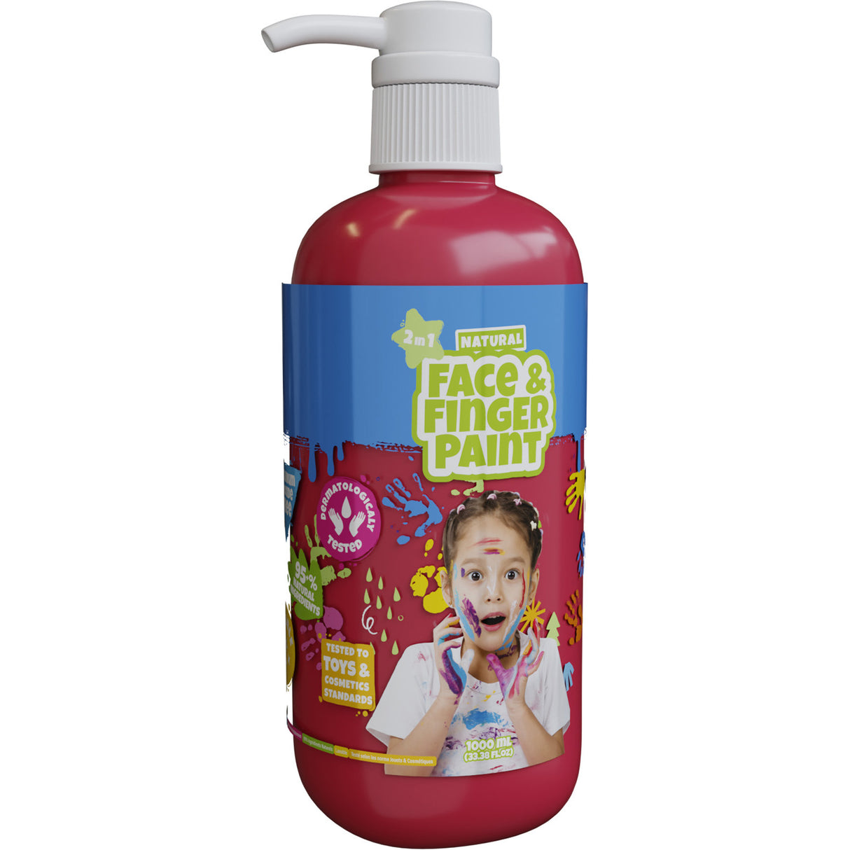 Botella de pintura de dedo de la cara natural de Boti con bomba - rojo, 1L