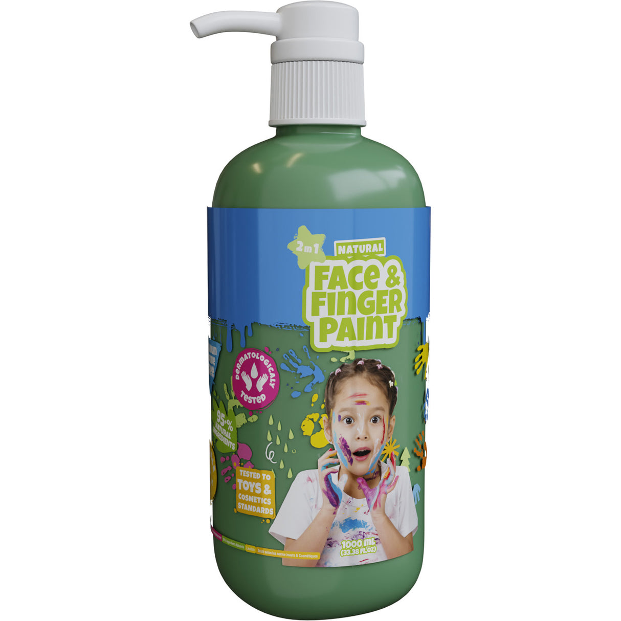 Boti Natural Face Fingerpaint Bottle with pump - Green, 1L