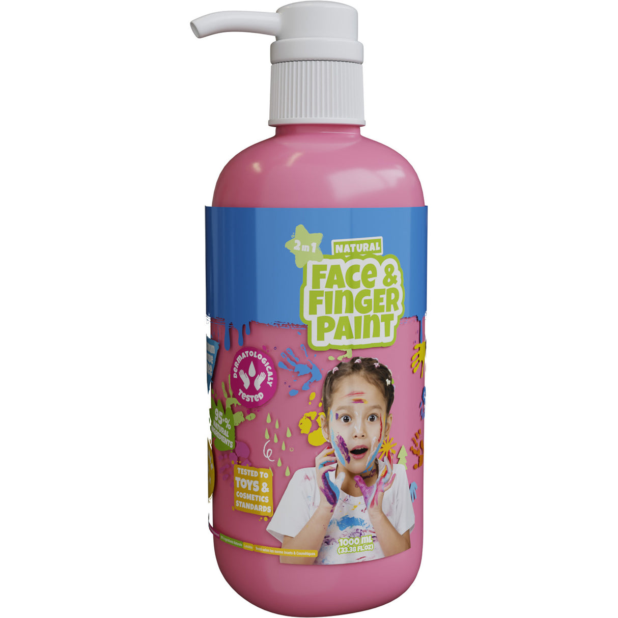 Botella de pintura de dedo de la cara natural de Boti con bomba - rosa, 1l