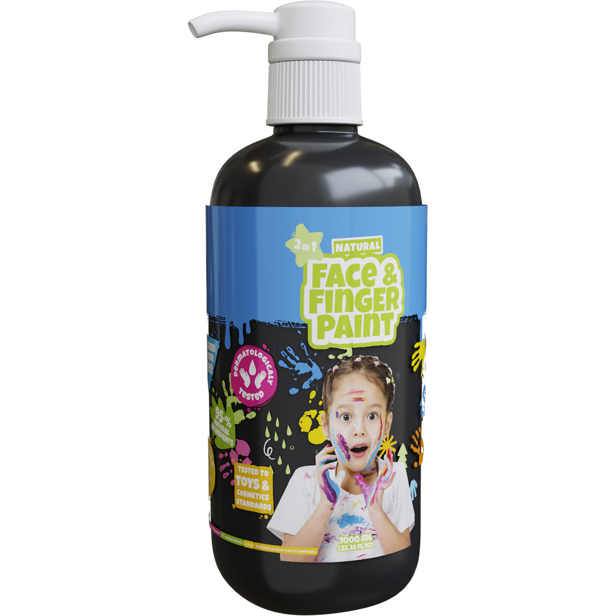 Botella de pintura de dedo de cara natural de Boti con bomba - negro, 1l