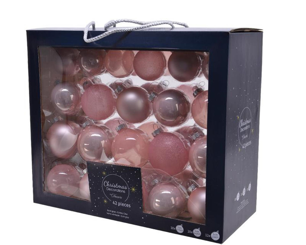 Decoris Christmas ball set glass mix powder pink 42 pcs