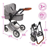 Carrinho de boneca 2 em 1 com bolsa - cinza