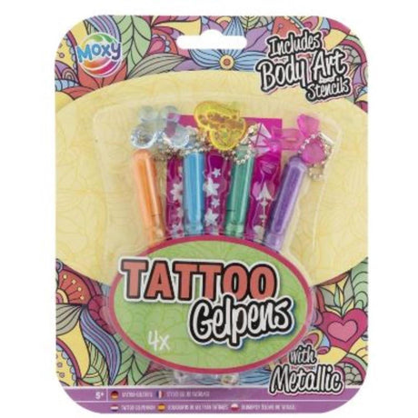 Creative craft group tattoo gel pennor metallic med stencil, 4 st.