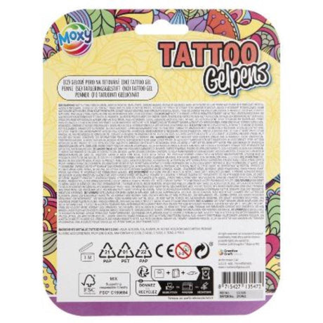 Creative craft group tattoo gel pennor metallic med stencil, 4 st.