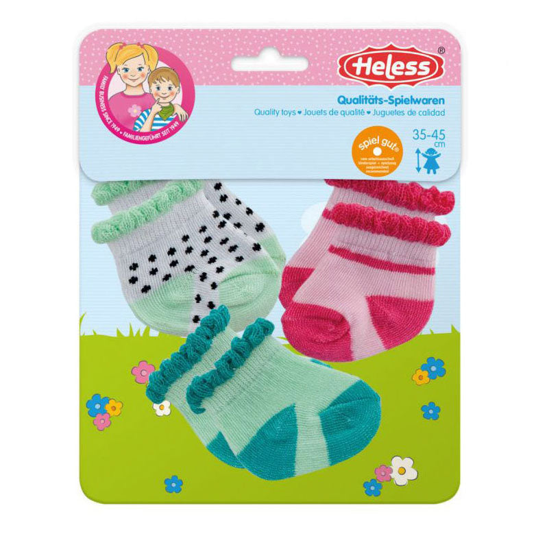 Puntos de calcetines de muñecas Heless, menta y rosa 3 pares, 35-45 cm