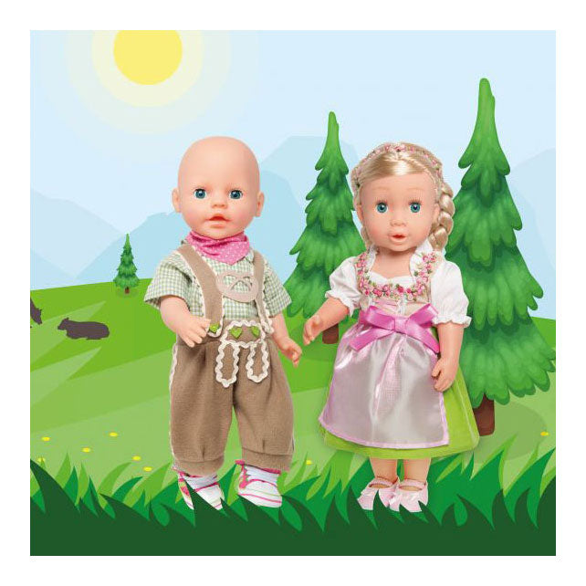 Oblačila Heless Doll Lederhosen s srajco in šal, 28-35 cm