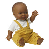 Salopette de poupée Heless jaune ocre, taille 28-35 cm