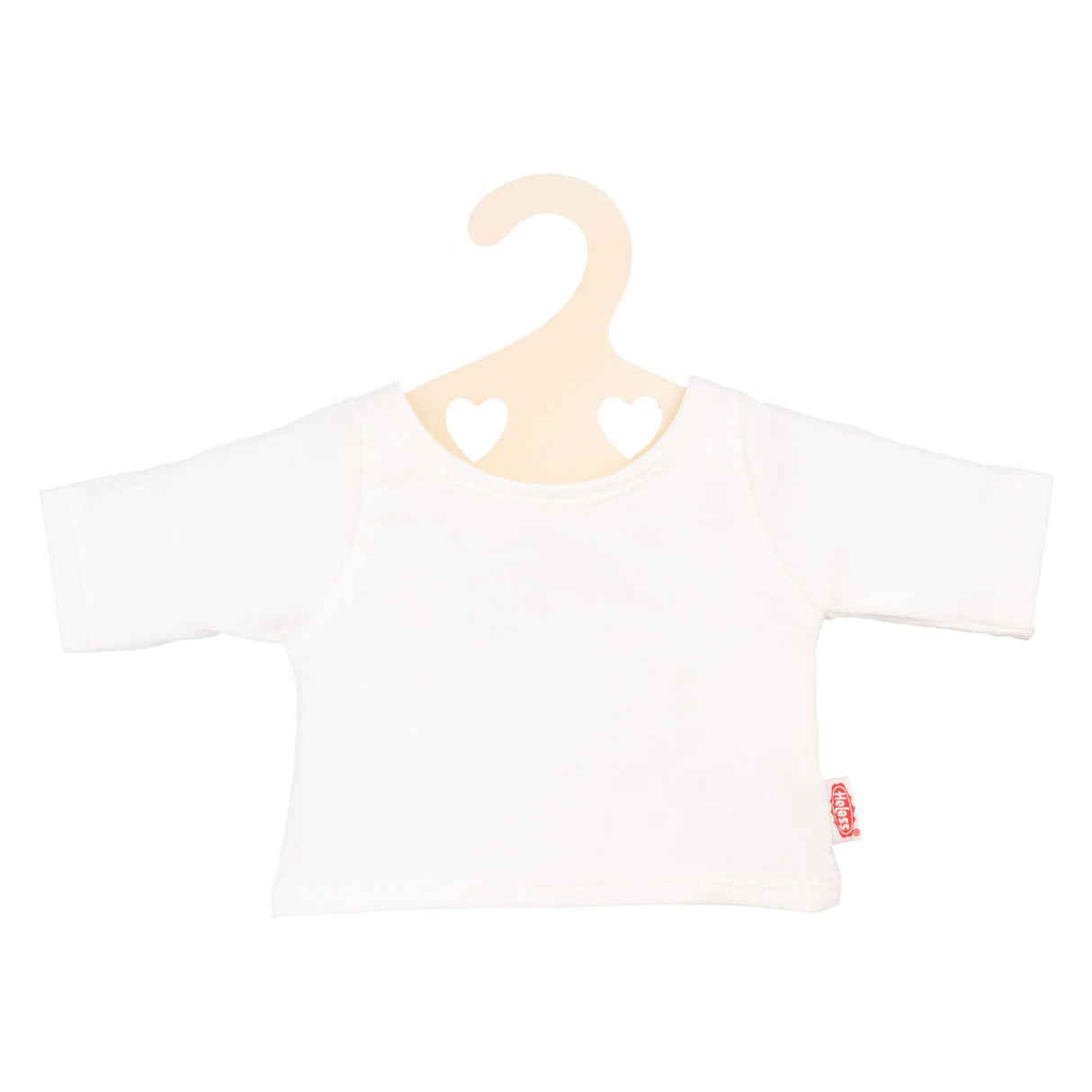 Helzleesch Dolls T-Shirt wäiss op Kleeder Hanger, Gréisst 28-35 cm