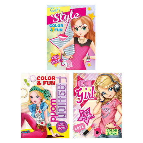 Book specials Netherlands BV color fun girls coloring book with 200 stickers