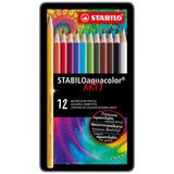 Stabilo 12 aquacolor colored pencils in metal box