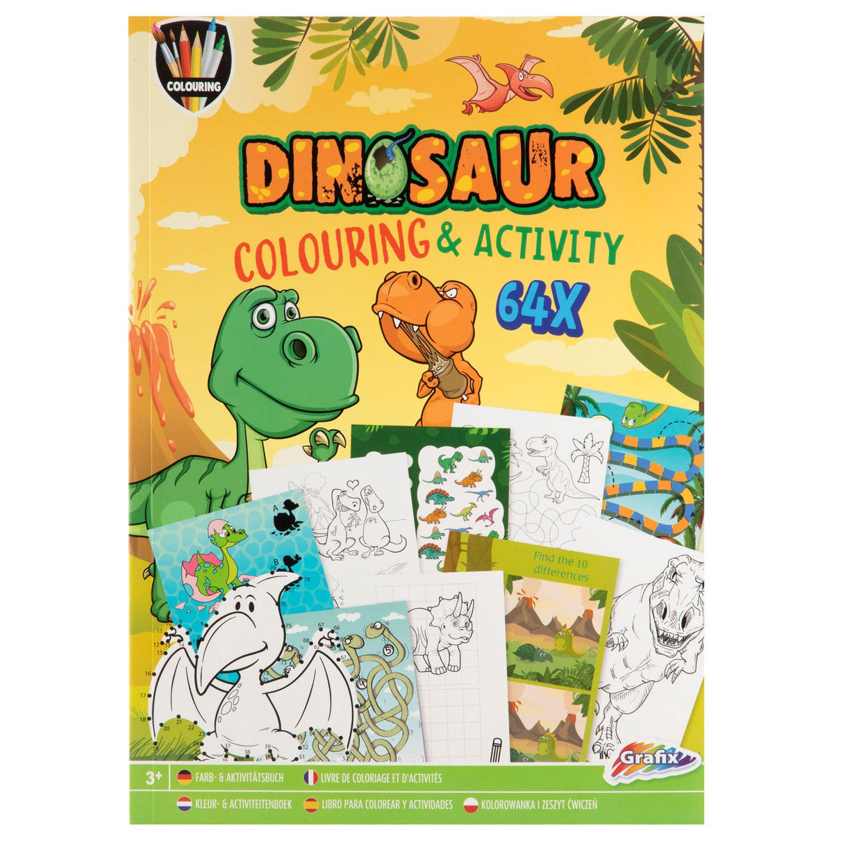 Libro de actividades de colores creativos para el grupo de artesanías Dino, 64pag.