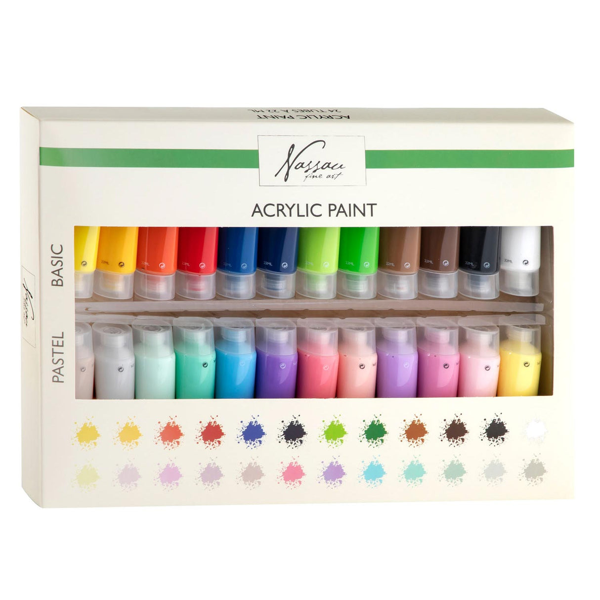 Nassau Fine Art Nassau Acrylic Paint Base and Pastel Colors, 24x22ml