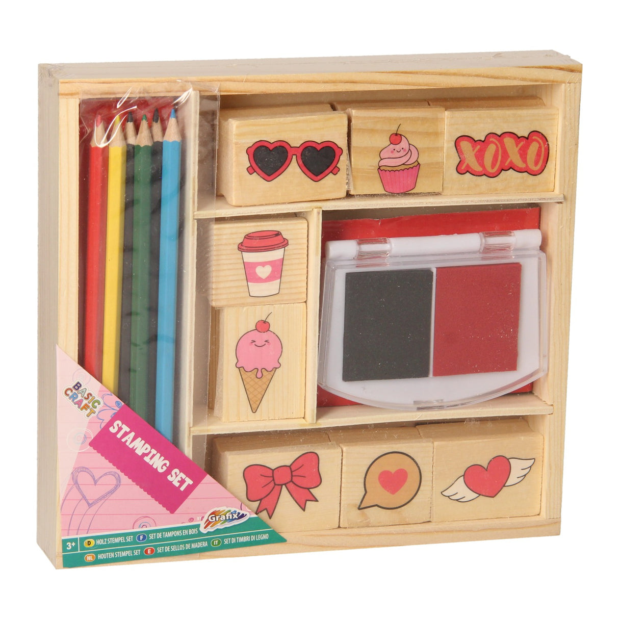 Creative Craft Group wooden stamp set with colored pencils