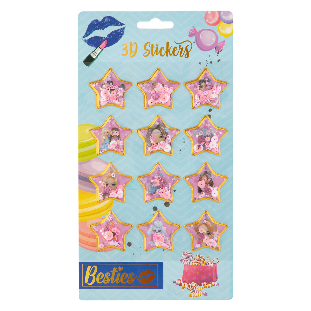 Besties 3D sticker sheet, 12 pcs.