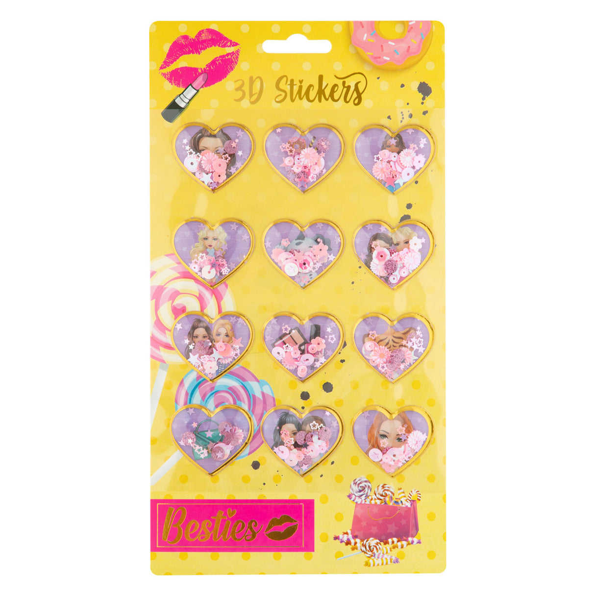 Besties 3D sticker sheet, 12 pcs.