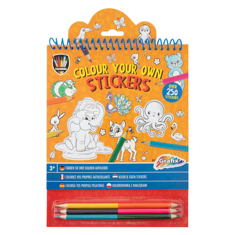 Grupo de artesanato criativo coloram seus próprios adesivos com animais coloridos, 250st.