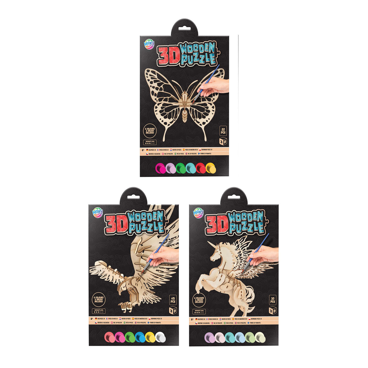 Creative Craft Group Houten 3D Puzzle Animal avec de la peinture et du pinceau