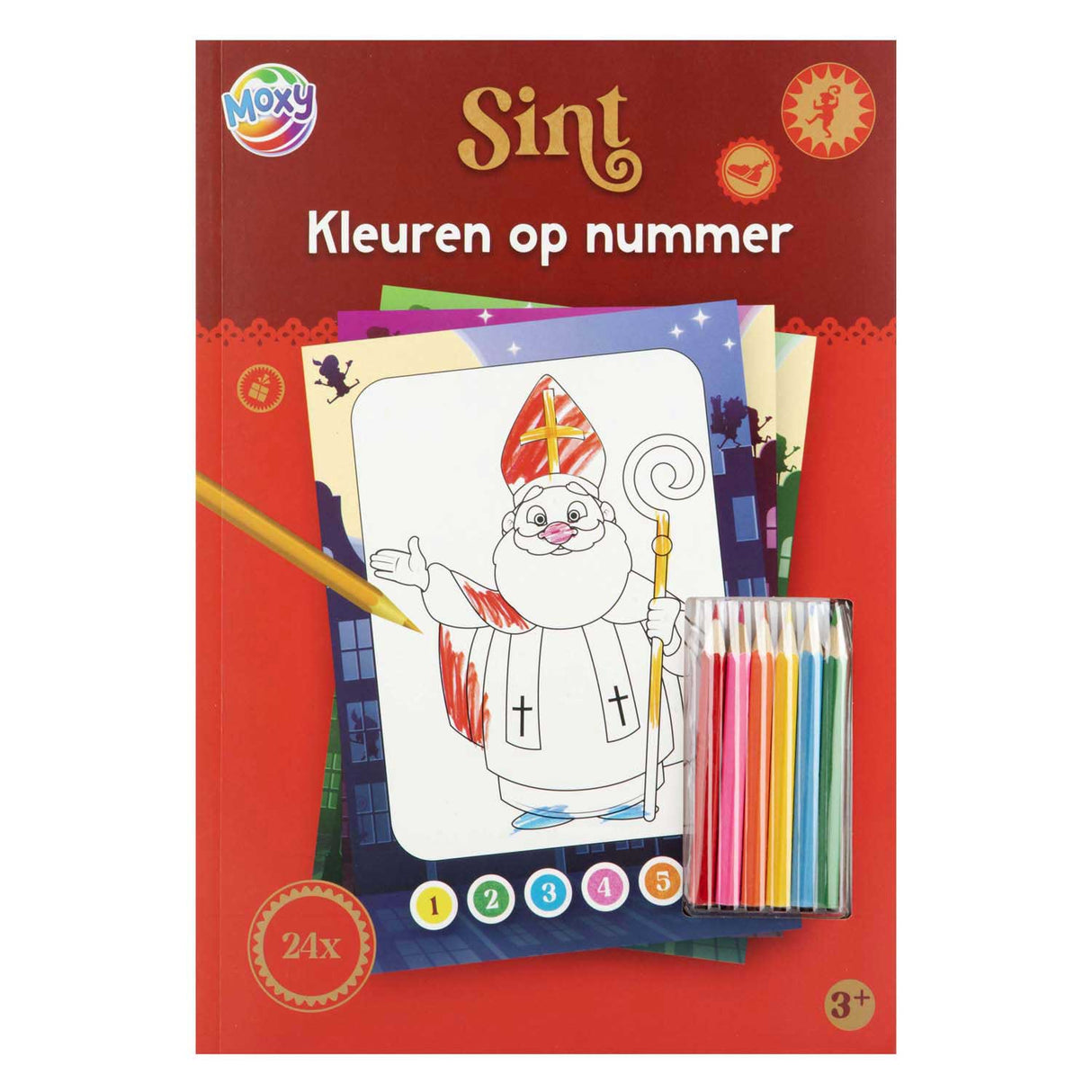 Creative craft group Sinterklaas color by number with 6 pencils