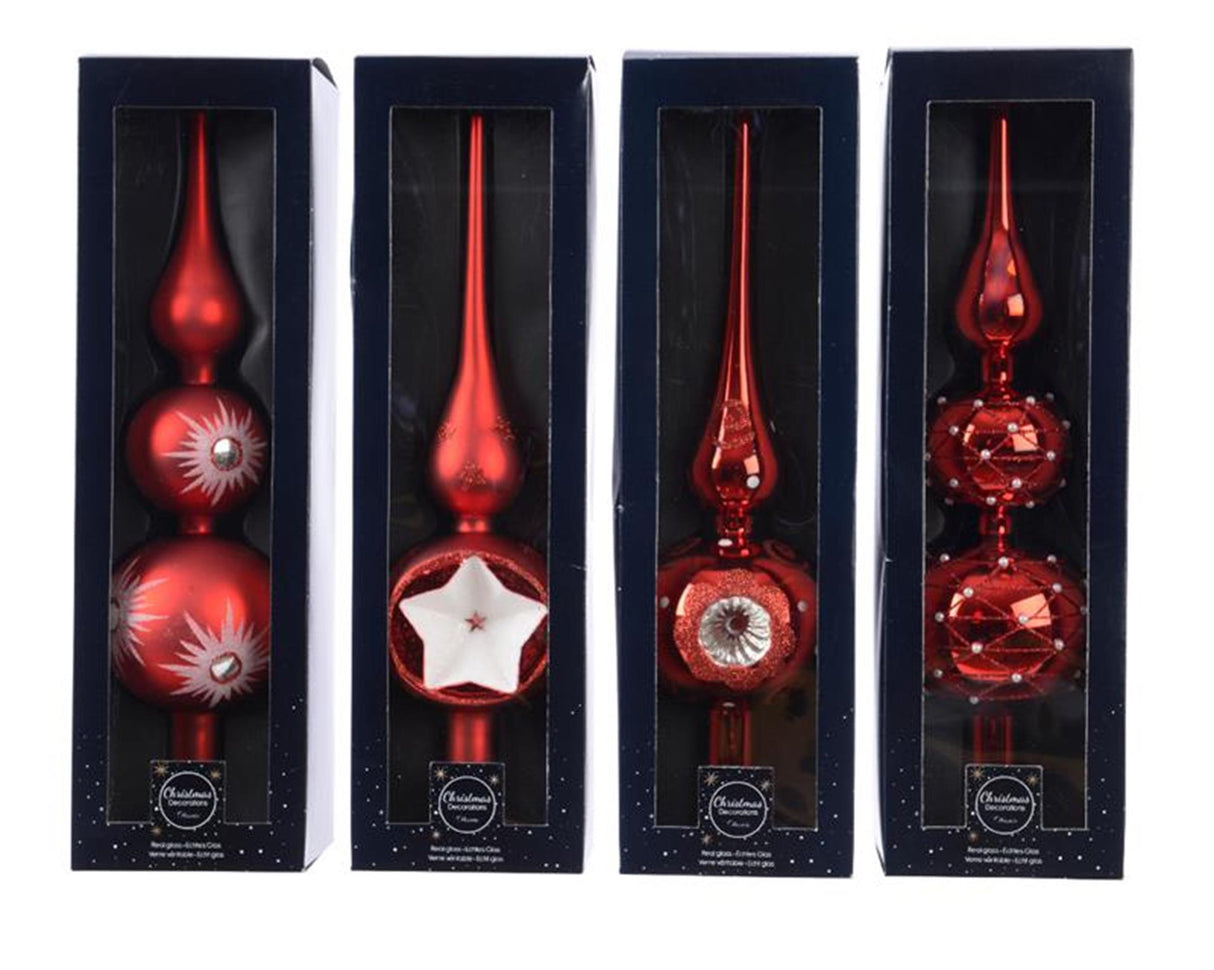 Decoris piek van glas in kerstrood rood dia8x31cm