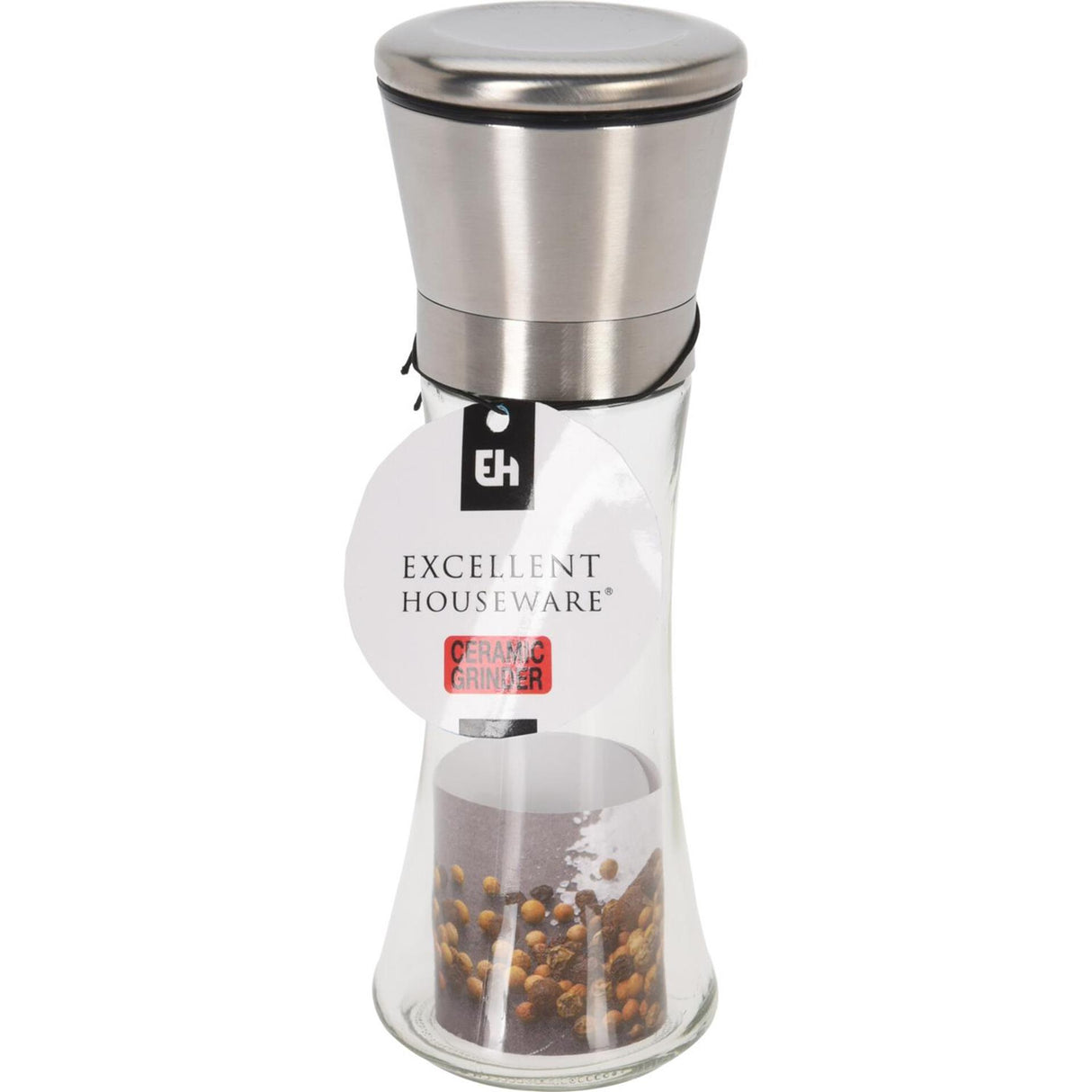 Excellent houseware pepper mill glass with ceramic grinder stainless steel lid