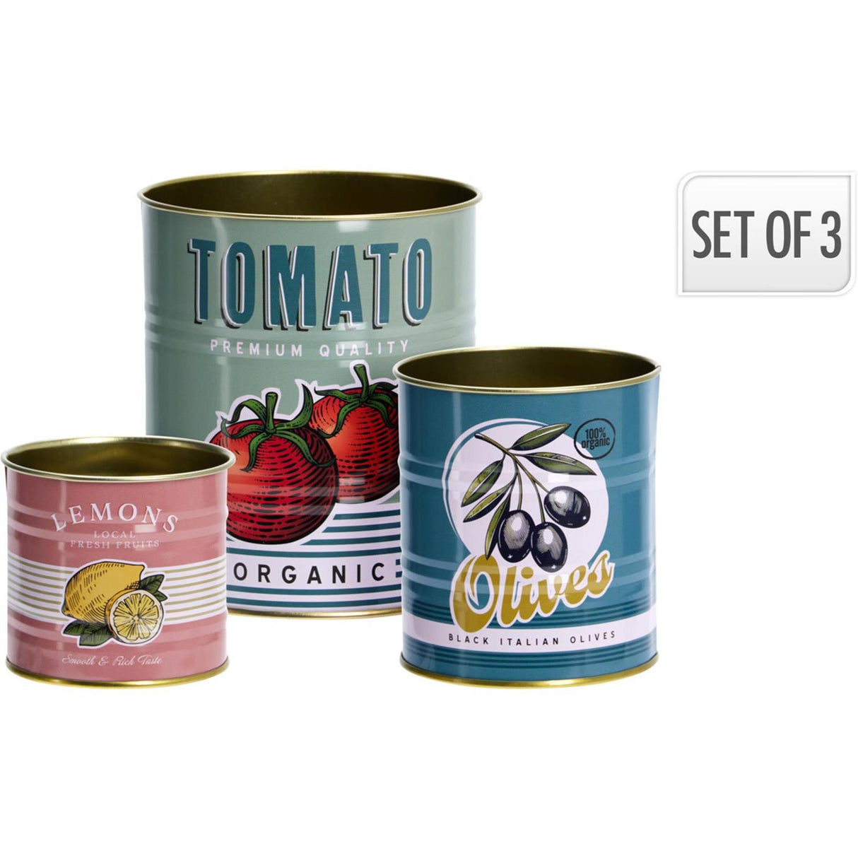 Home styling storage tin set 3 piece tomato olive lemon