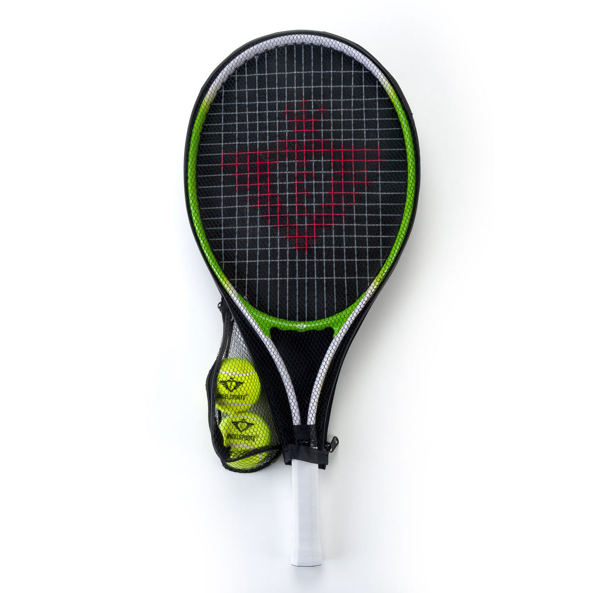 Racket da tennis con copertura e 2 palline verdi