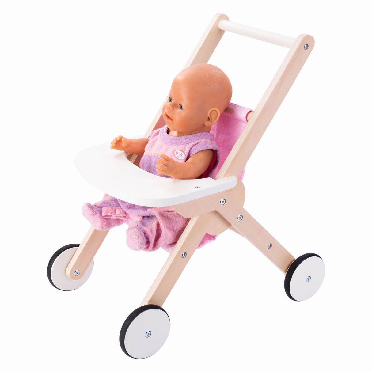 Houten Poppenwandelwagen Roze