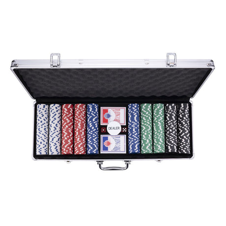 Longfield pokerset in zilveren koffer met 500 chips (11,5 g) – compleet met kaarten, dealer button dobbelstenen – engelhart