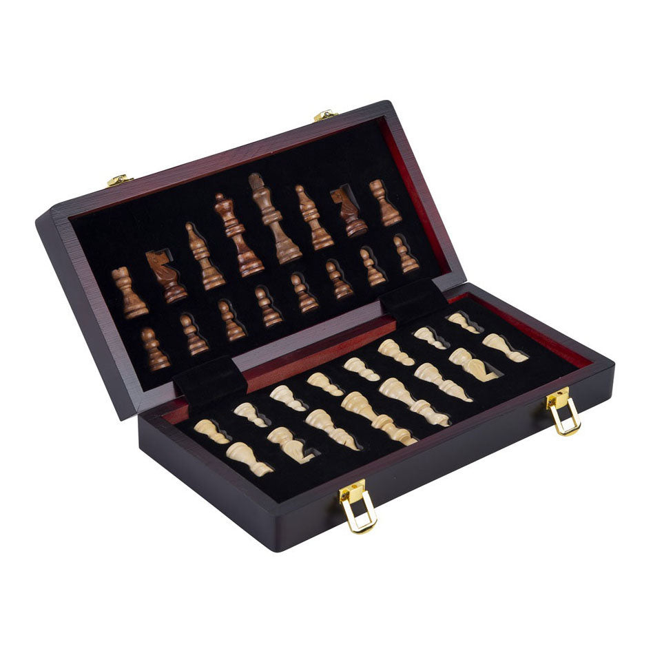 Engelhart Schachset Deluxe ausklappbar - Holzschachset aus Äschenholz - luxuriéis brong Schachbrett 38 x 38 x 5,8 cm - ausklappbar kompakt -