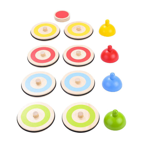 Engelhart indoor curling spel – houten speelset – tafel curling game – behendigheidsspel – inclusief 8 stones, 4 pionnen en target – gezelschapsspel –