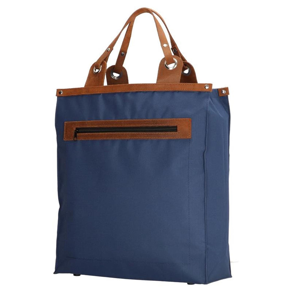 Shopping bag leather handle blue