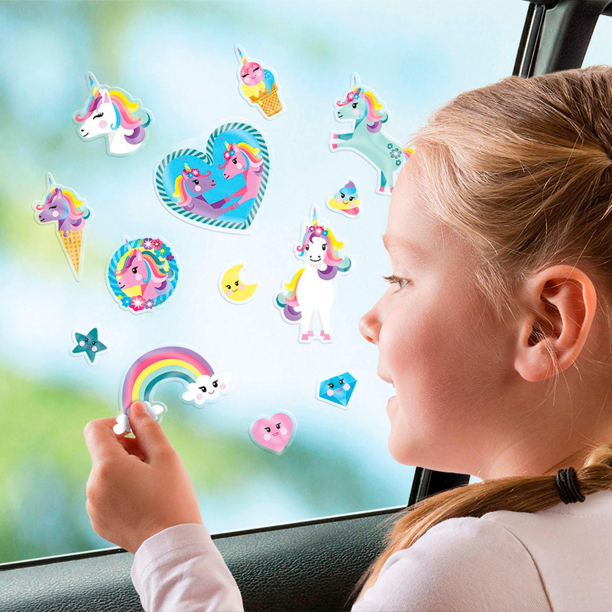 Totum unicorn window stickers movable stickers unicorn | 45 pieces non-permanent for home and travel | toys junior from 3 years