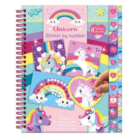 Totum unicorn sticker puzzle activity book a5 - holiday book sticker by number incl. coloring pages - toys for girls from 3 years