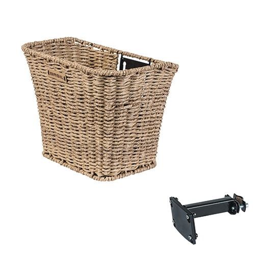 Basil Bremen Rattan FM Bicycle basket at the front including FM stem holder light brown