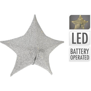 Žádná značková vánoční hvězda z látky s 30 LED, 50 cm, barva stříbrná