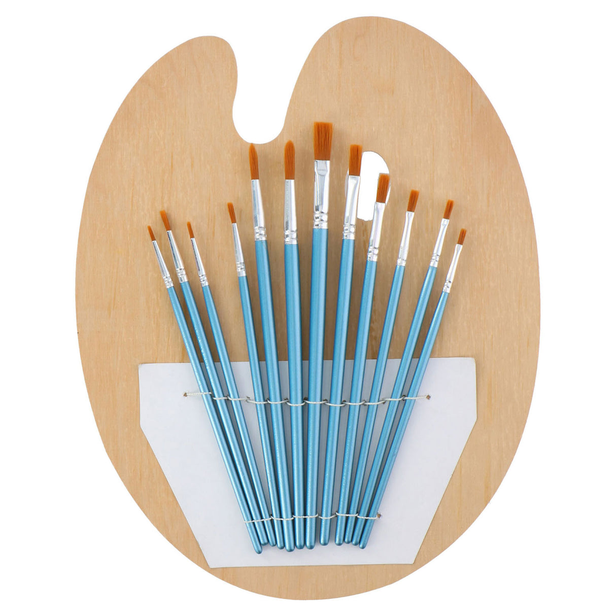 Paint brushes with wooden painting palette, 13dlg.