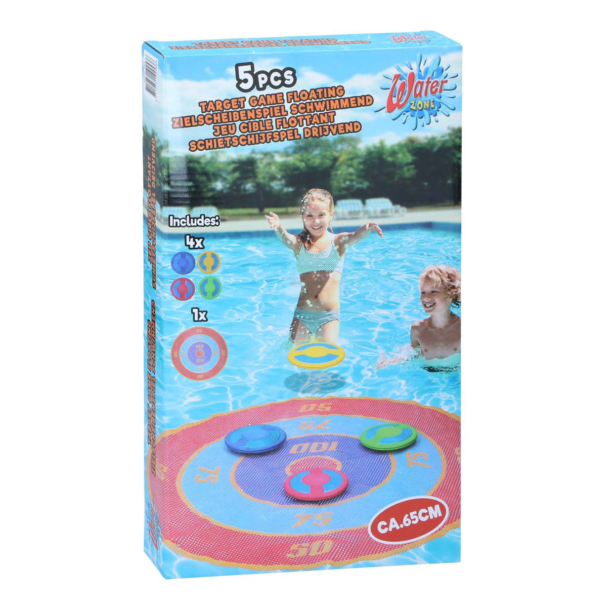 Eddy toys hádzacia hra 5-dielna - hračky do bazéna pre deti - hra na plávajúci terč s kotúčmi - hra do vody a záhrady - priemer 65 cm - viacfarebné