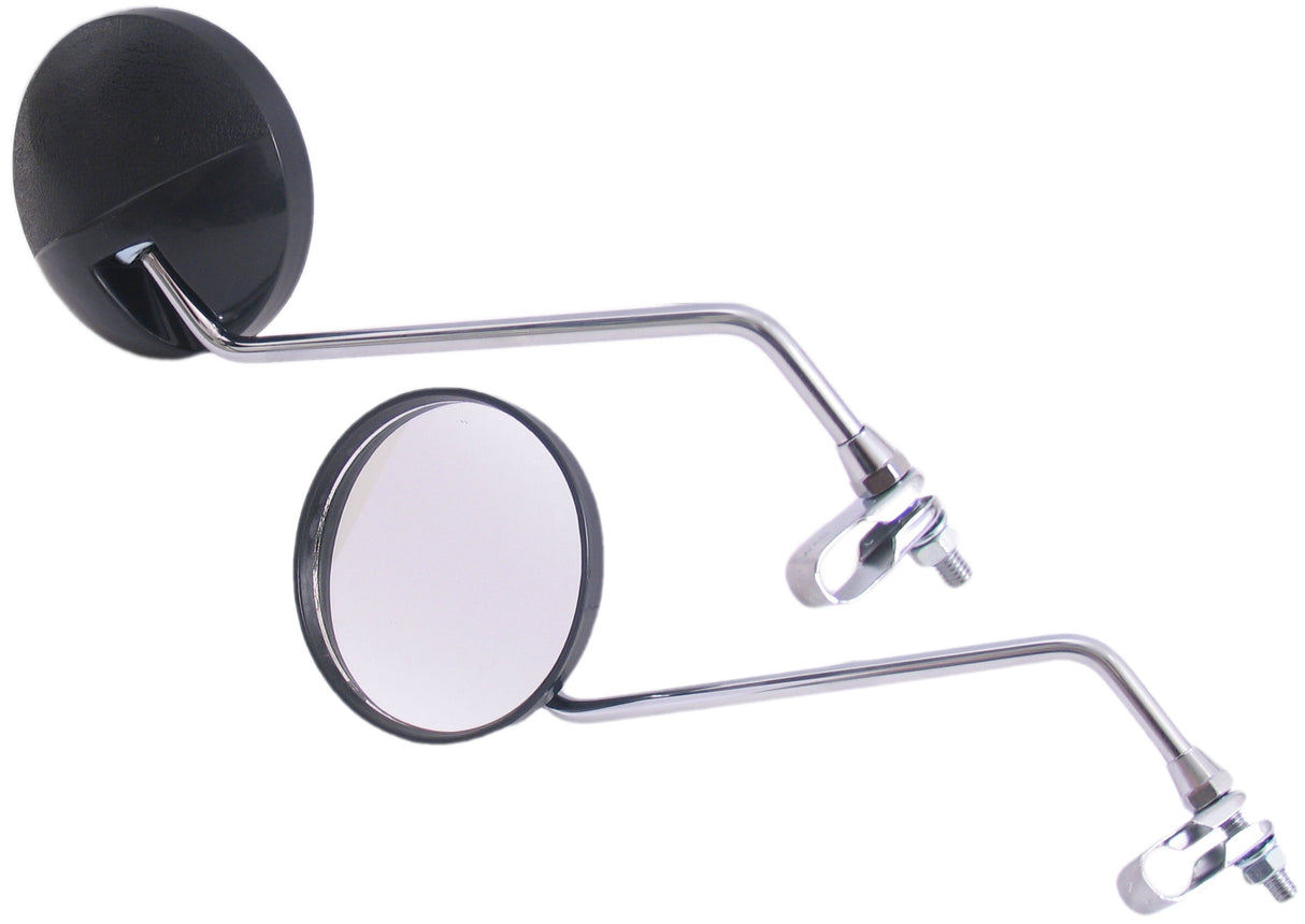 Edge mirror set with clamp M8 with clear glass round shape black chrome